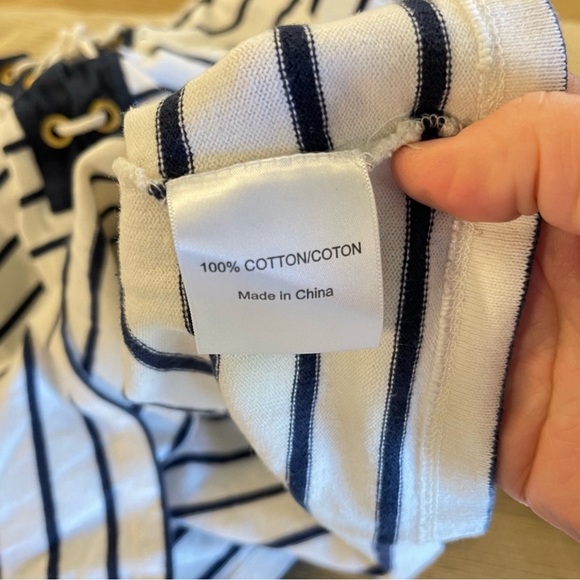 TORY BURCH NAVY WHITE STRIPE NAUTICAL TIE NECK T-SHIRT TOP TEE WOMENS X SMALL - Picture 11 of 12